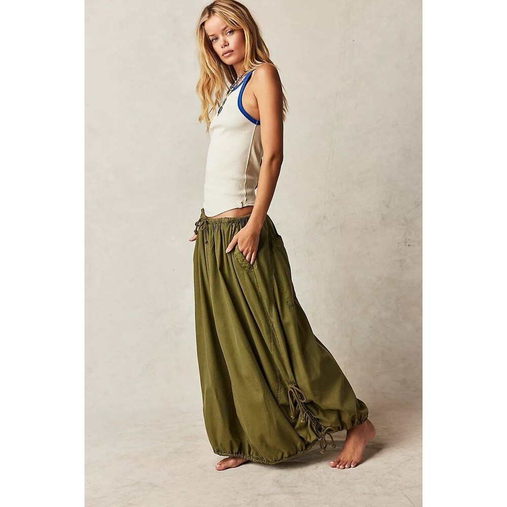 Free People Picture Perfect Parachute Maxi Skirt Pull-on Cotton Solid XS 282491 - Picture 2 of 7